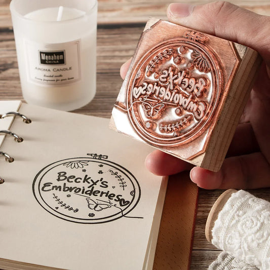 Custom Design/Logo Business Rubber Stamp with Wooden Mount By Vista Wall®